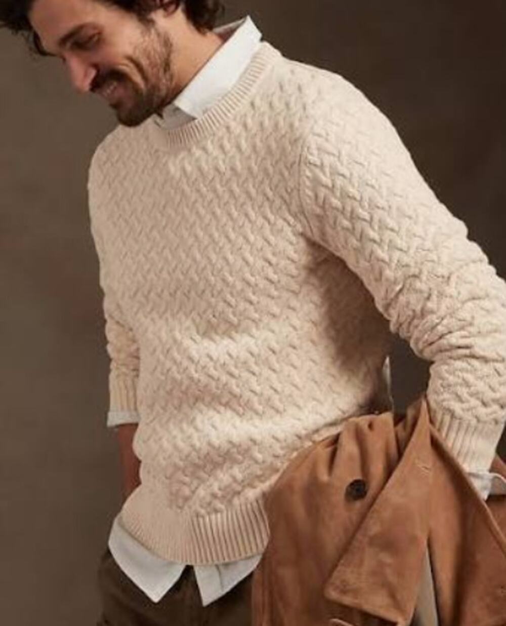Banana Republic Mens 100% Cotton Cableknit Sweater Ivory Size Large Tall
